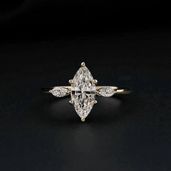 solitaire jewels 1.5CT 3 stone Marquise Moissanite Engagement Ring For Women, 10K White Gold