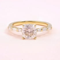 solitaire jewels 1.5CT Cushion Moissanit Solitaire Engagement Ring For Women, 14K Yellow Gold