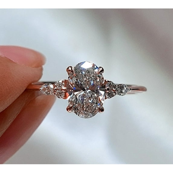 solitaire jewels 1.5CT Dainty Oval Moissanite Engagement Ring For Women, 14K Rose Gold