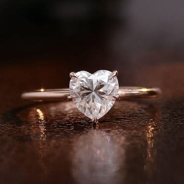 solitaire jewels 1.5CT Heart Moissanit Hidden Halo Engagement Ring For Women, 14K Yellow Gold