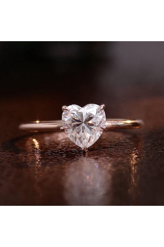 1.5CT Heart Moissanit Hidden Halo Engagement Ring For Women, 14K Yellow Gold