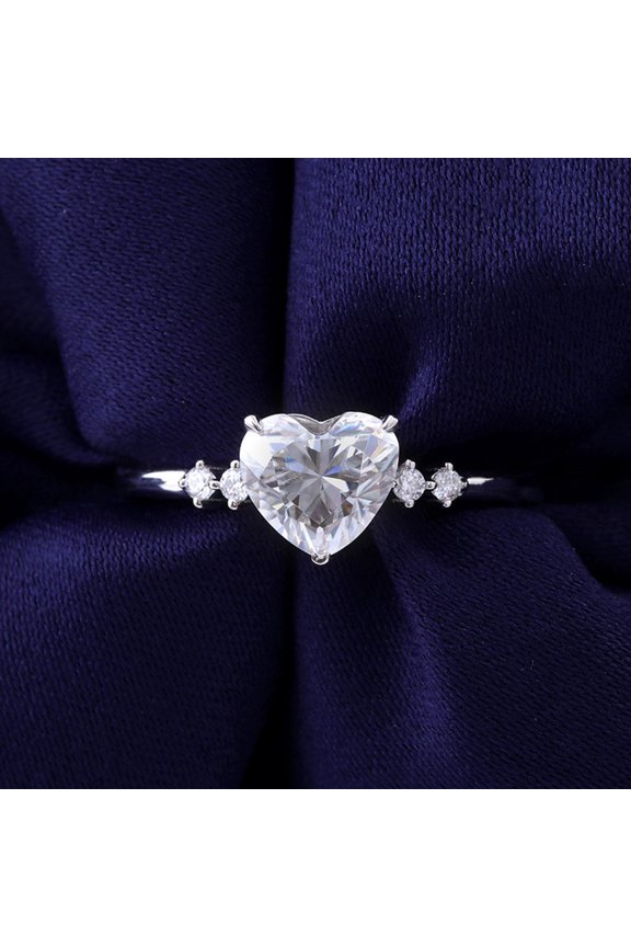 1.5CT Heart Moissanite 5 Stone Engagement Ring For Women, 10K White Gold