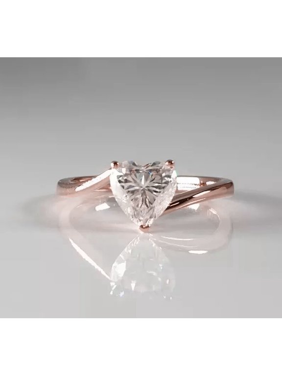 1.5CT Heart Moissanite Cross Over Shank Solitaire Engagement Ring For Women, 10K Rose Gold