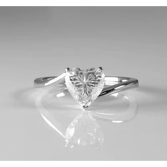 solitaire jewels 1.5CT Heart Moissanite Cross Over Shank Solitaire Engagement Ring For Women, 14K White Gold