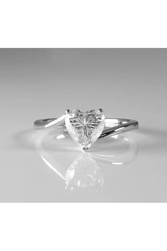 1.5CT Heart Moissanite Cross Over Shank Solitaire Engagement Ring For Women, 18K White Gold