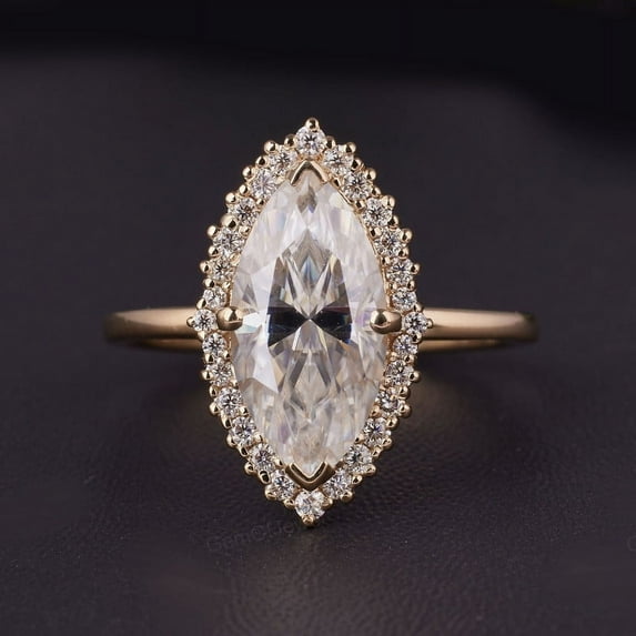 solitaire jewels 1.5CT Marquise Moissanit Halo Engagement Ring For Women, 14K Yellow Gold