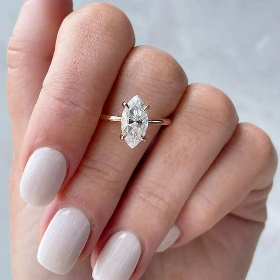 solitaire jewels 1.5CT Marquise Moissanit Solitaire Engagement Ring For Women, 18K Rose Gold