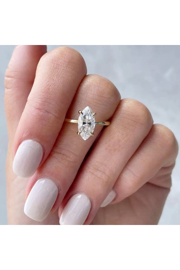 1.5CT Marquise Moissanit Solitaire Engagement Ring For Women, 18K Yellow Gold