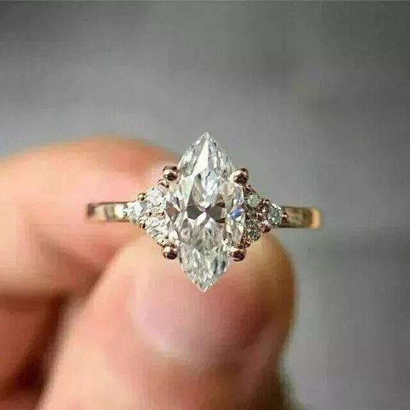 solitaire jewels 1.5CT Marquise Moissanite 7 Stone Engagement Ring For Women, 10K Yellow Gold