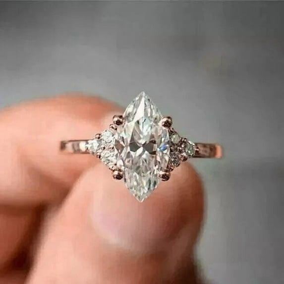 solitaire jewels 1.5CT Marquise Moissanite 7 Stone Engagement Ring For Women, 14K Rose Gold