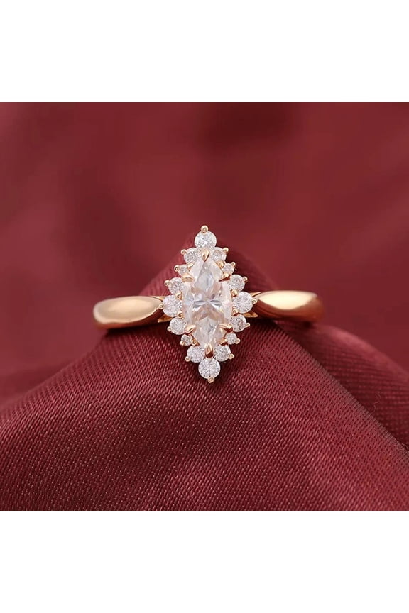 1.5CT Marquise Moissanite Art Deco Engagement Ring For Women, 10K Yellow Gold