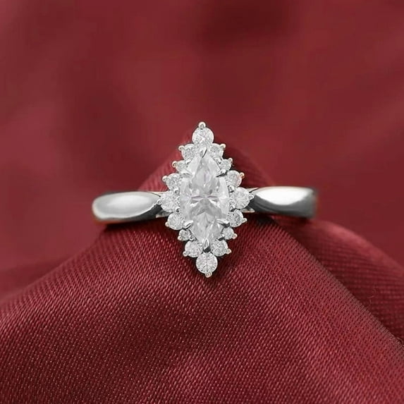 solitaire jewels 1.5CT Marquise Moissanite Art Deco Engagement Ring For Women, 14K White Gold