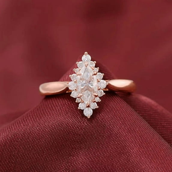 solitaire jewels 1.5CT Marquise Moissanite Art Deco Engagement Ring For Women, 18K Rose Gold