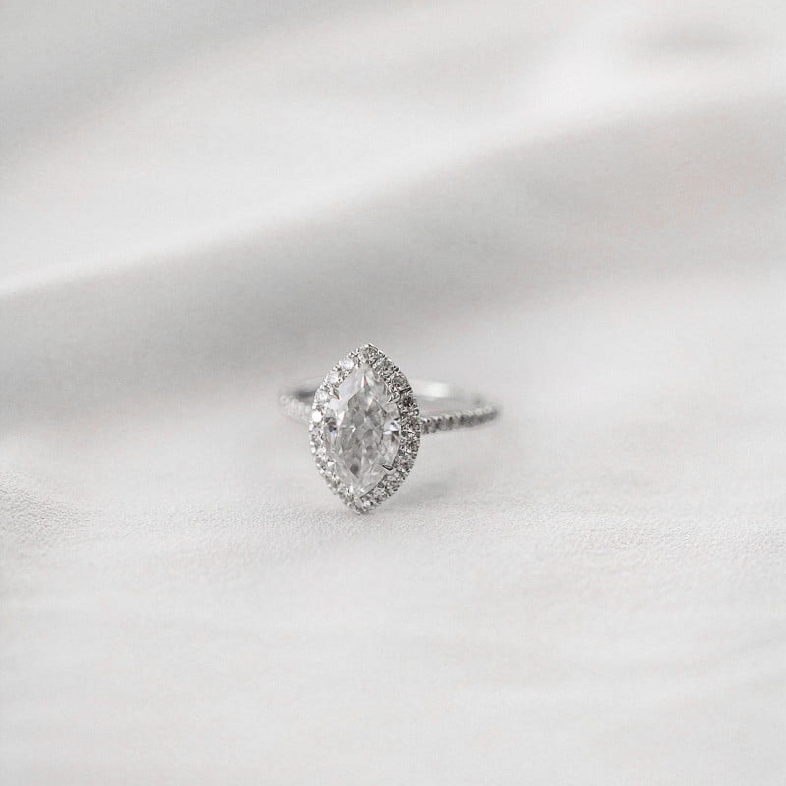 solitaire jewels 1.5CT Marquise Moissanite Halo Engagement Ring For Women, 10K White Gold