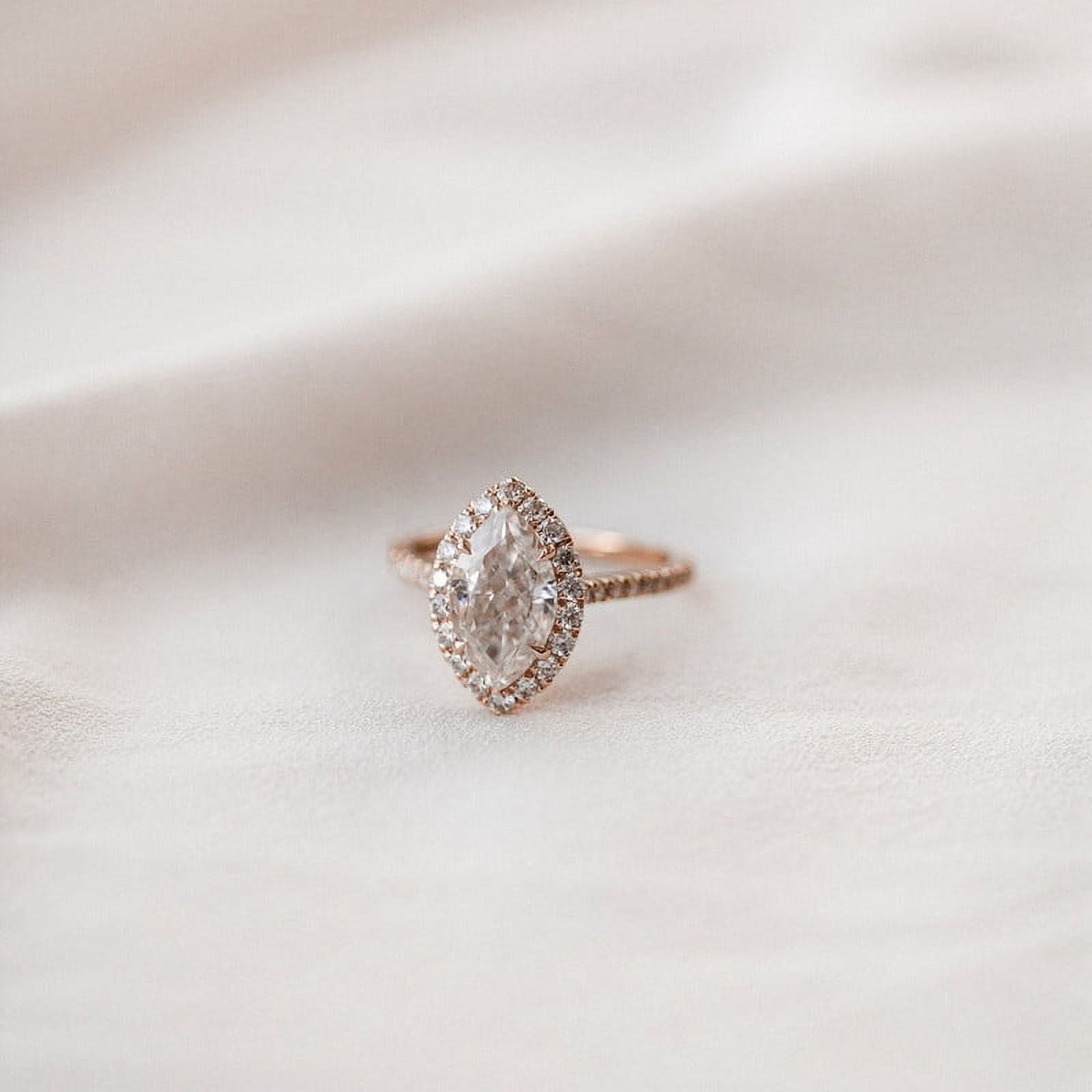 solitaire jewels 1.5CT Marquise Moissanite Halo Engagement Ring For Women, 18K Rose Gold