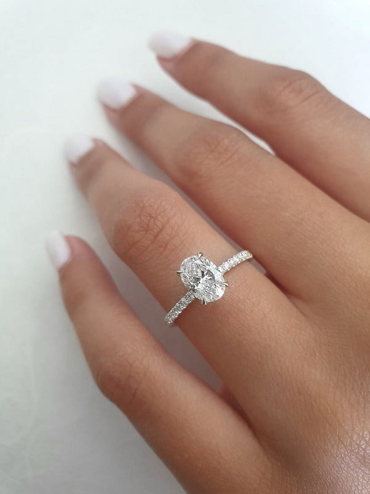 solitaire jewels 1.5CT Oval Moissanit Hidden Halo Engagement Ring For Women, 10K White Gold