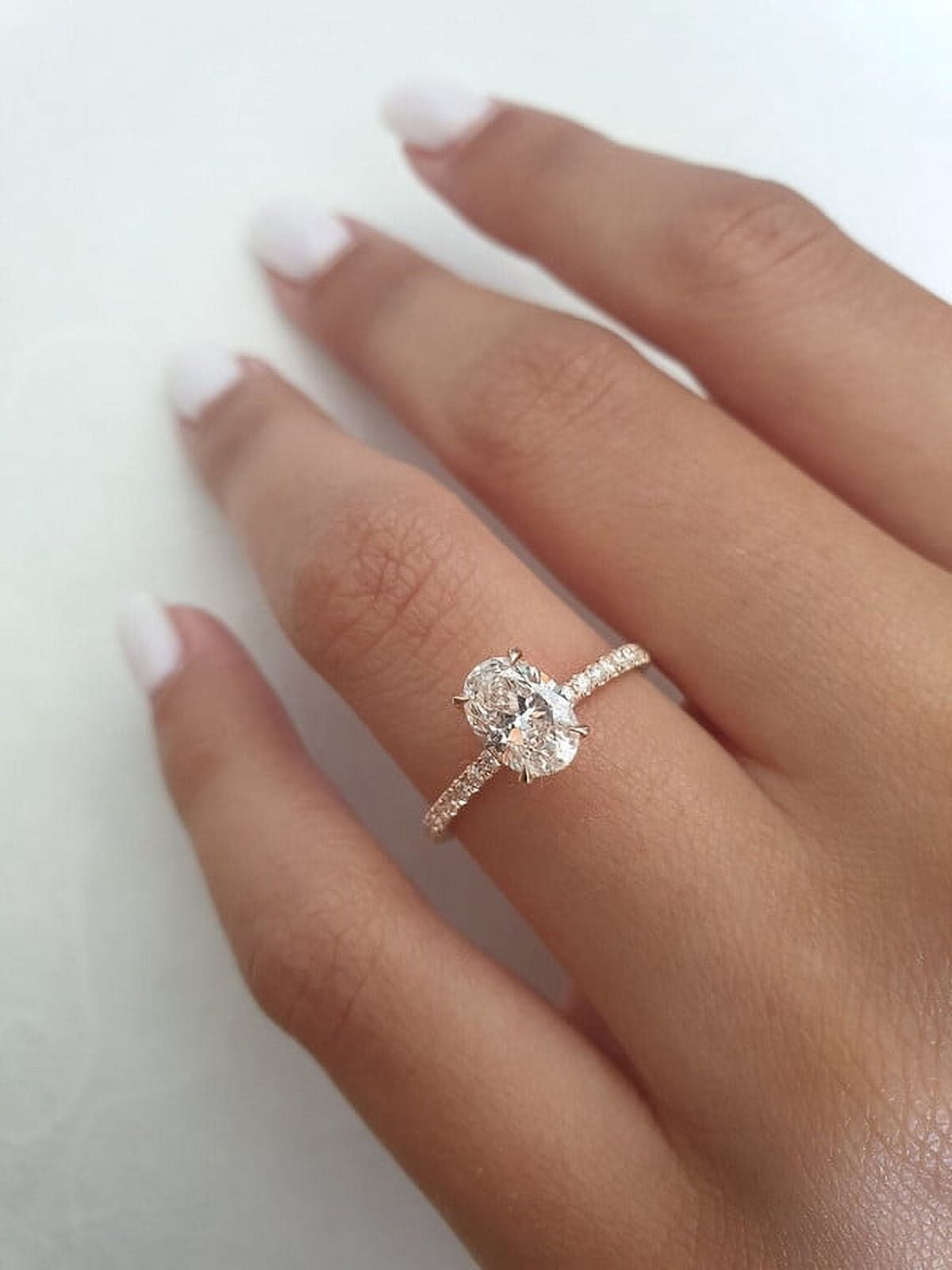 solitaire jewels 1.5CT Oval Moissanit Hidden Halo Engagement Ring For Women, 14K Rose Gold