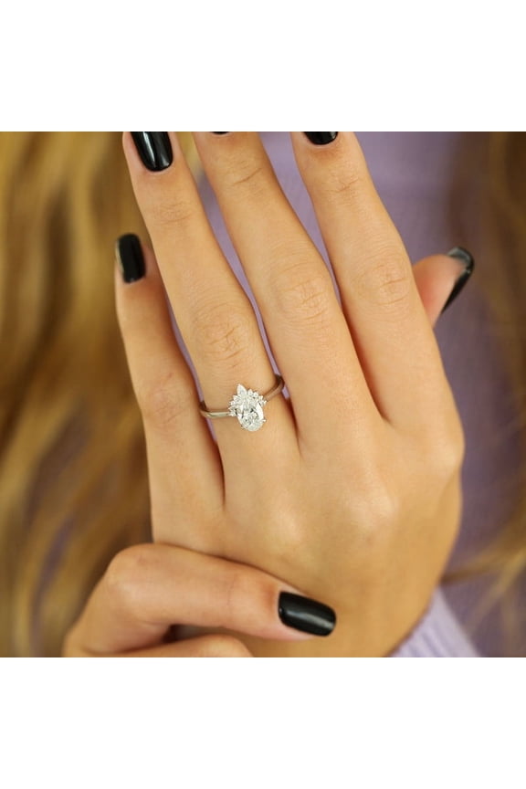 1.5CT Oval Moissanite Art Deco Engagement Ring For Women, 14K White Gold Plating Over Silver, D Color VVS Clarity