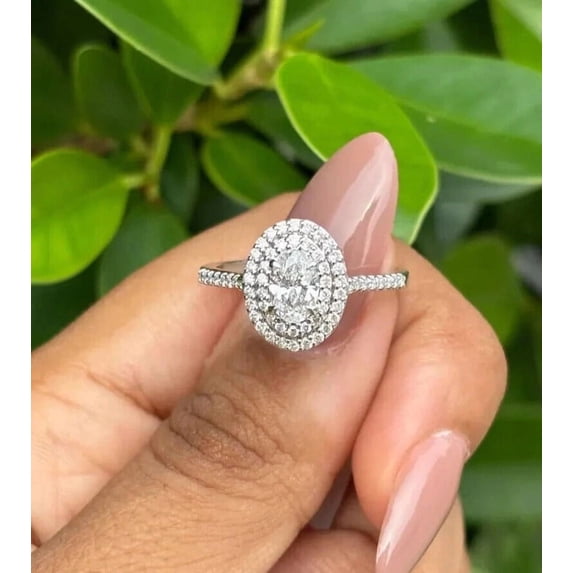 solitaire jewels 1.5CT Oval Moissanite Double Halo Engagement Ring For Women, 10K Rose Gold