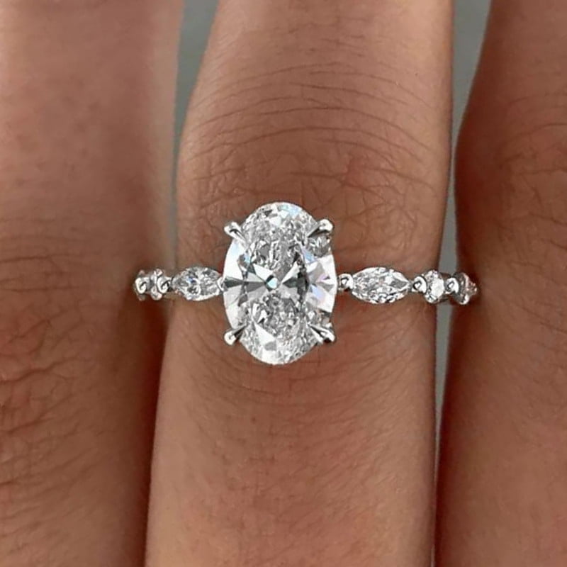 solitaire jewels 1.5CT Oval Moissanite Hidden Halo Engagement Ring For Women, 10K White Gold