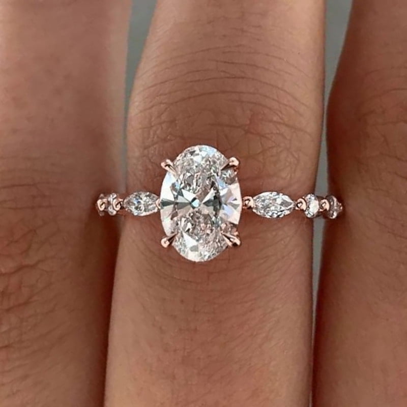 solitaire jewels 1.5CT Oval Moissanite Hidden Halo Engagement Ring For Women, 18K Rose Gold