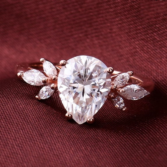solitaire jewels 1.5CT Pear Moissanite 7 Stone Engagement Ring For Women, 14K Rose Gold