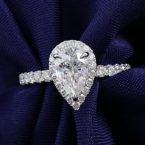 solitaire jewels 1.5CT Pear Moissanite Halo Engagement Ring For Women, 14K Yellow Gold
