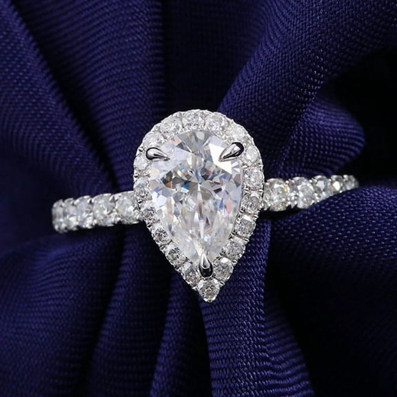 solitaire jewels 1.5CT Pear Moissanite Halo Engagement Ring For Women, 14K Yellow Gold