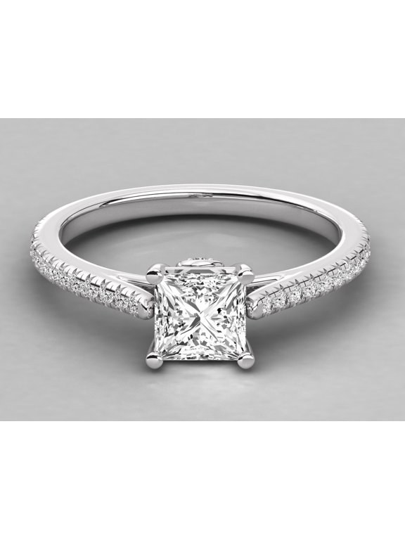 1.5CT Princess Moissanite Solitaire Engagement Ring For Women, 14K White Gold Plated Over Silver, D Color VVS Clarity