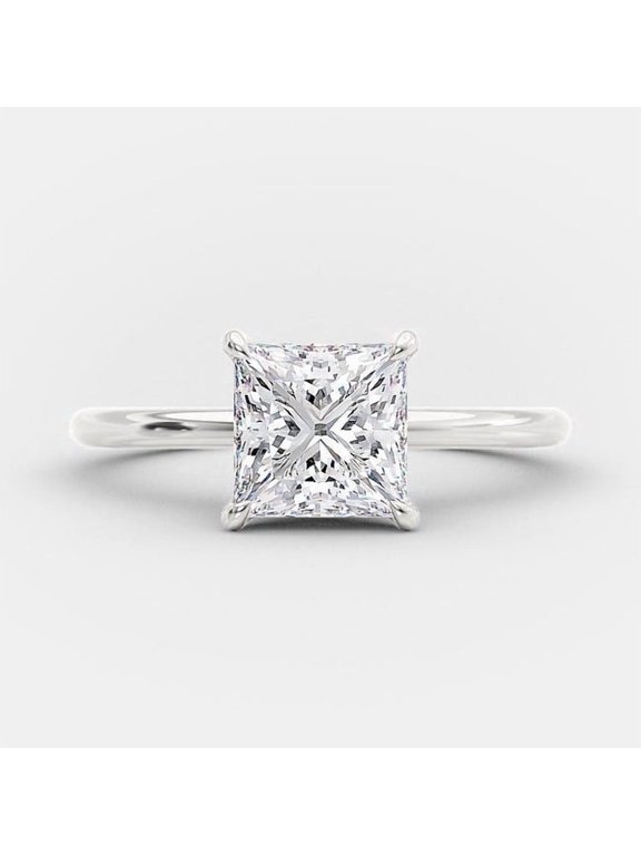 1.5CT Princess Moissanite Solitaire Engagement Ring For Women, 14K White Gold Plating Over Silver, D Color VVS Clarity