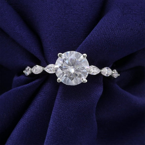 solitaire jewels 1.5CT Round Moissanite Engagement Ring For Women, 18K White Gold