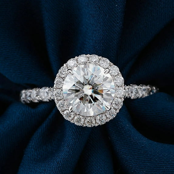 solitaire jewels 1.5CT Round Moissanite Halo Engagement Ring For Women, 10K Rose Gold