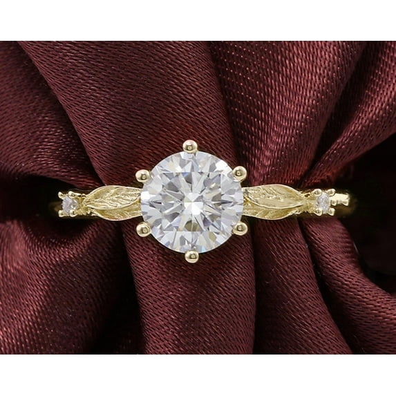 solitaire jewels 1.5CT Round Moissanite Nature Inspired Engagement Ring For Women, 14K Yellow Gold