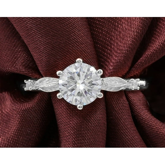 solitaire jewels 1.5CT Round Moissanite Nature Inspired Engagement Ring For Women, 18K White Gold