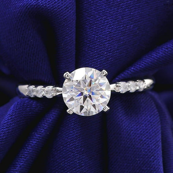 solitaire jewels 1.5CT Round Moissanite Solitaire Engagement Ring For Women, 18K White Gold