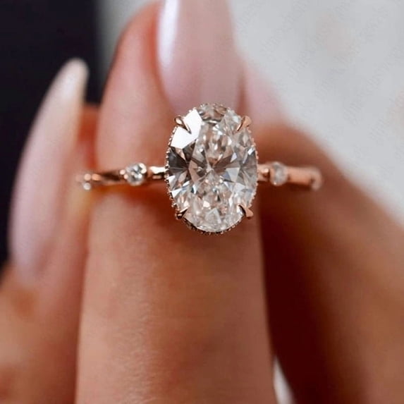 solitaire jewels 1.75CT Oval Moissanite Hidden Halo Engagement Ring For Women, 10K Rose Gold