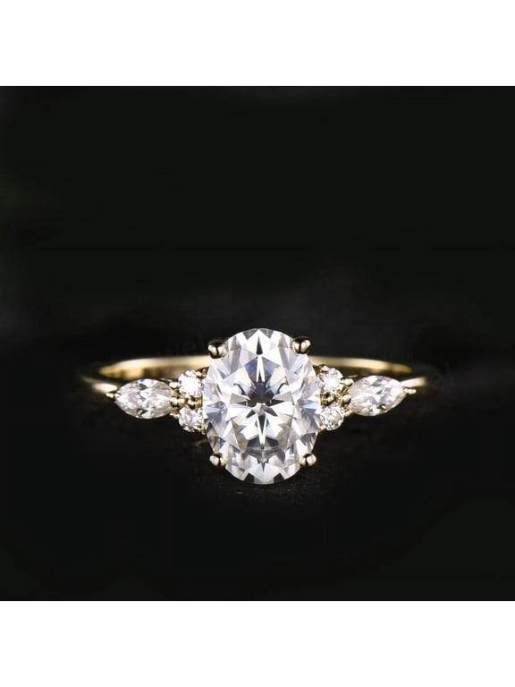 1.75CT Oval Moissanite Solitaire Engagement Ring For Women, 10K Yellow Gold