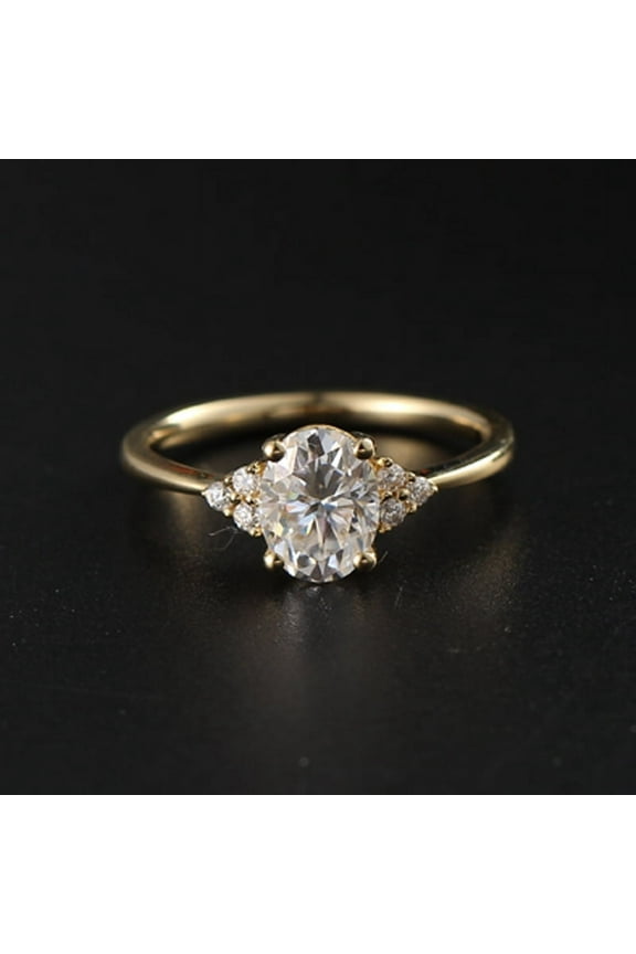1.7CT Oval Moissanit Engagement Ring For Women, 14K Yellow Gold