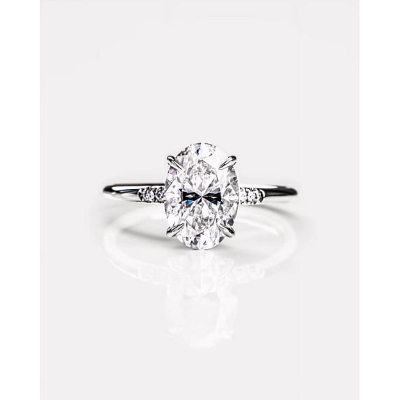 solitaire jewels 1.7CT Oval Moissanit Hidden Halo Engagement Ring For Women, 14K White Gold