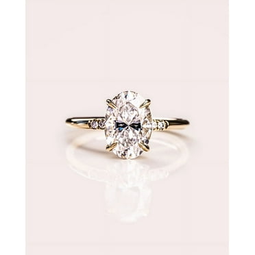 solitaire jewels 1.7CT Oval Moissanit Hidden Halo Engagement Ring For Women, 14K Yellow Gold