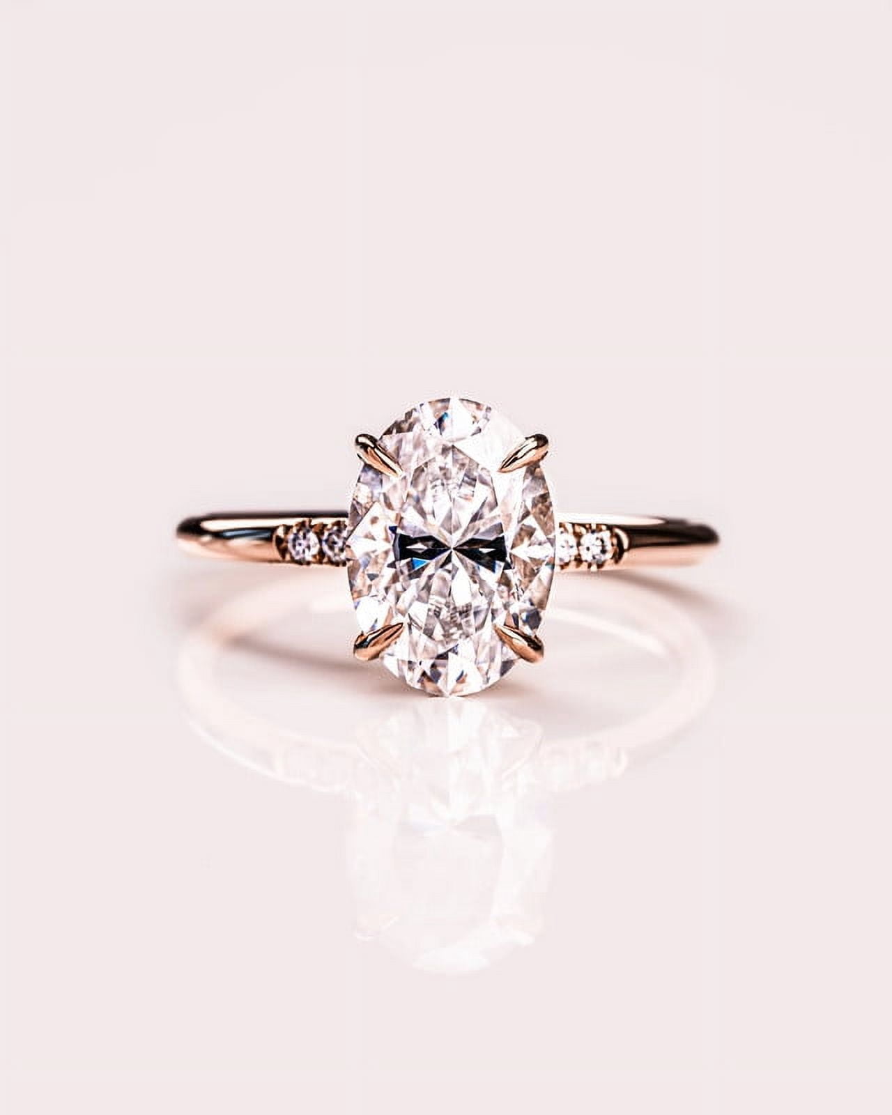 solitaire jewels 1.7CT Oval Moissanit Hidden Halo Engagement Ring For Women, 18K Rose Gold