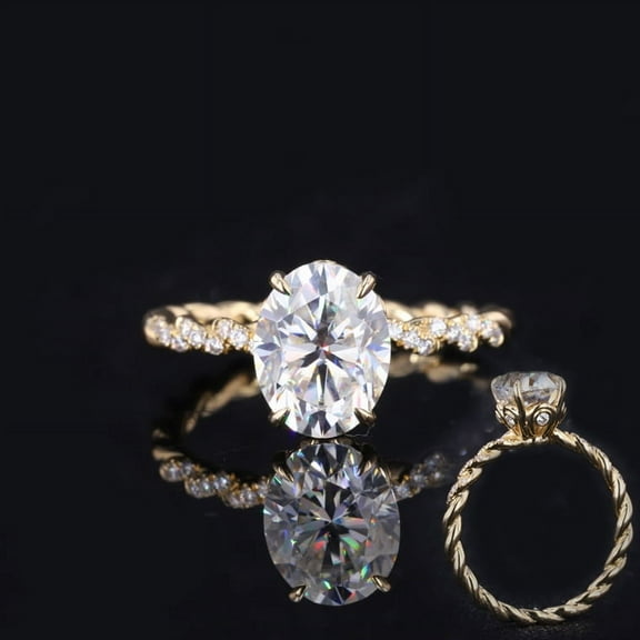 solitaire jewels 1.7CT Oval Moissanit Twisted Shank Engagement Ring For Women, 14K Yellow Gold