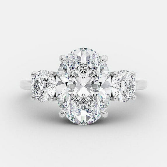 solitaire jewels 1.7CT Oval Moissanite 3 stone Engagement Ring For Women, 10K White Gold