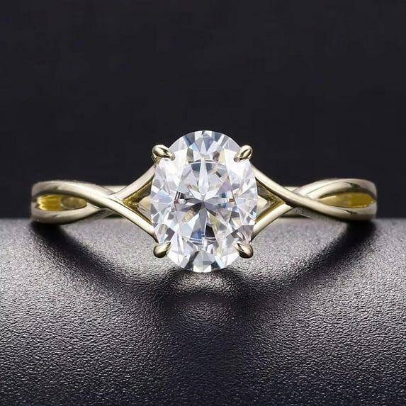 solitaire jewels 1.7CT Oval Moissanite Twisted Shank Engagement Ring For Women, 10K Yellow Gold