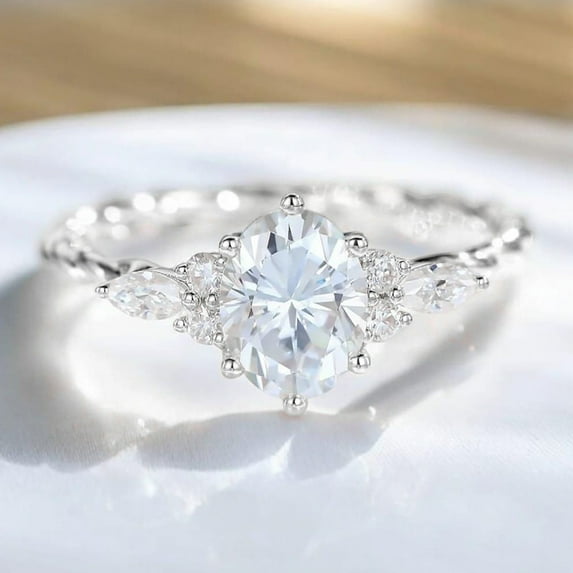 solitaire jewels 1.7CT Twisted Shank Oval Moissanit Engagement Ring For Women, 10K White Gold