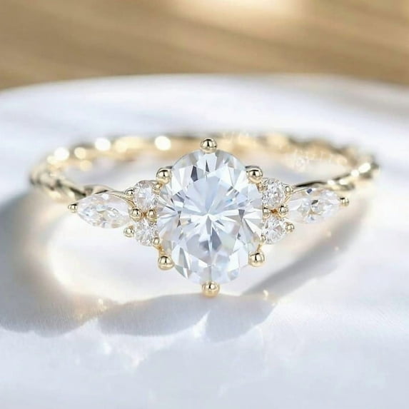 solitaire jewels 1.7CT Twisted Shank Oval Moissanit Engagement Ring For Women, 14K Yellow Gold