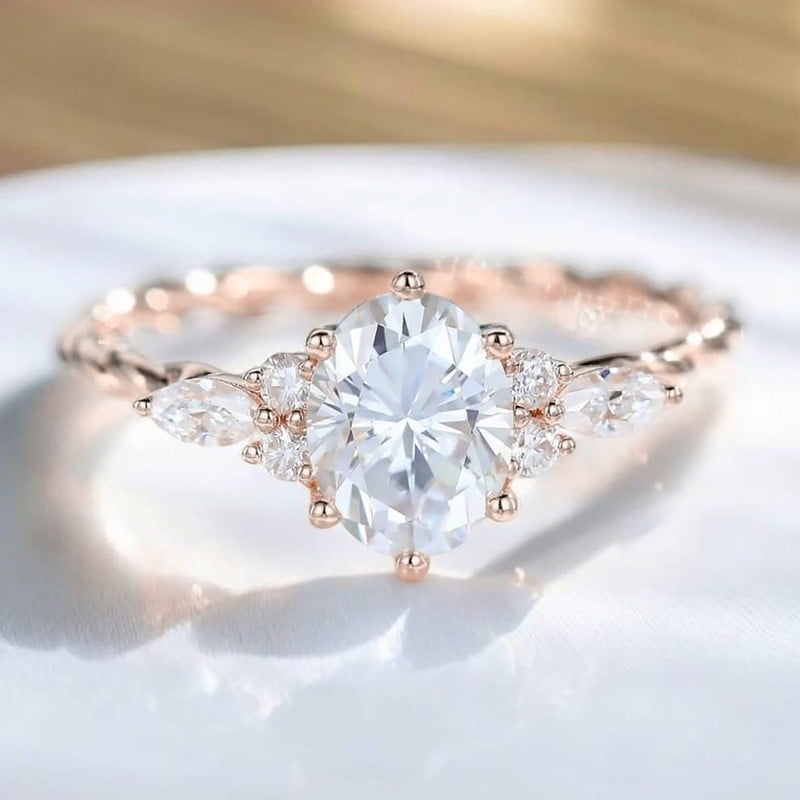 solitaire jewels 1.7CT Twisted Shank Oval Moissanit Engagement Ring For Women, 18K Rose Gold