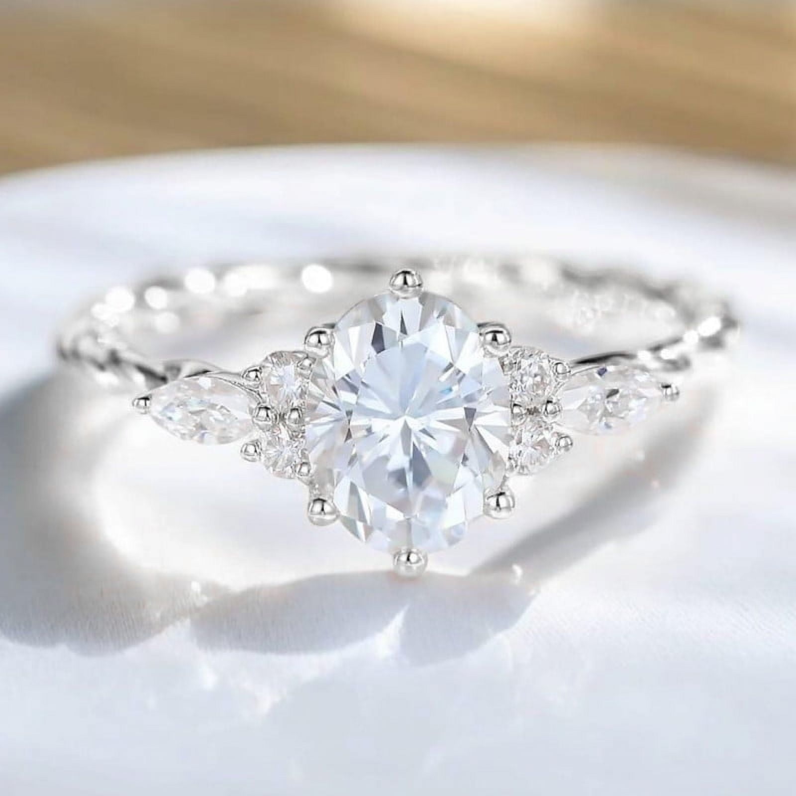 solitaire jewels 1.7CT Twisted Shank Oval Moissanit Engagement Ring For Women, 18K White Gold