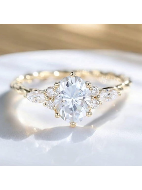 1.7CT Twisted Shank Oval Moissanit Engagement Ring For Women, 18K Yellow Gold