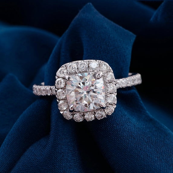 solitaire jewels 1CT Cushion Moissanite Halo Engagement Ring For Women, 18K Rose Gold